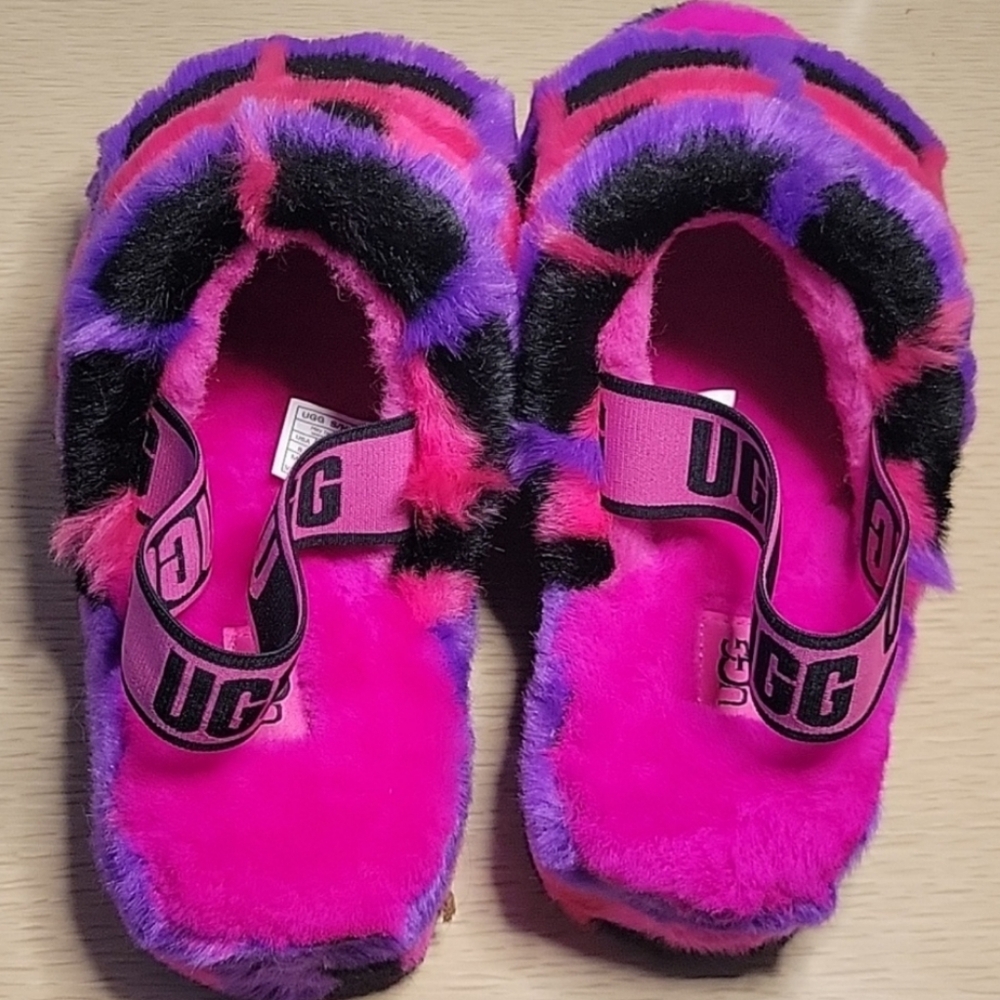 UGG Fuzzy Pink and Purple Slippers